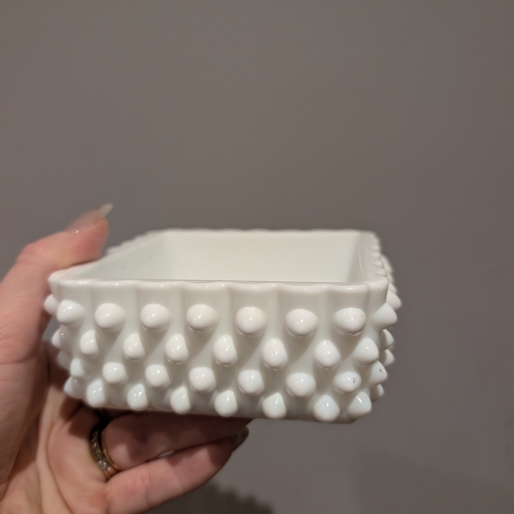 White Hobnail Square Dish